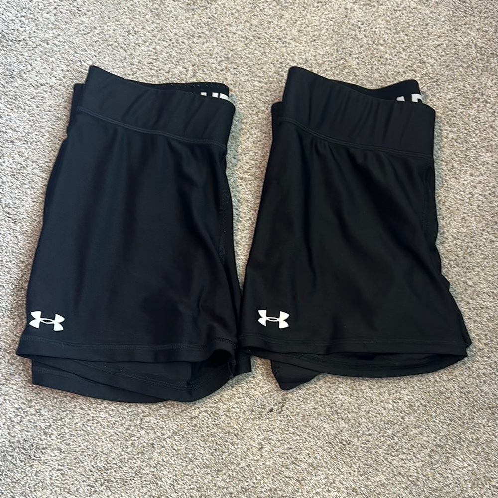 Set of 2 UA Black Athletic Shorts Performance Fit Size Womens Large Compression